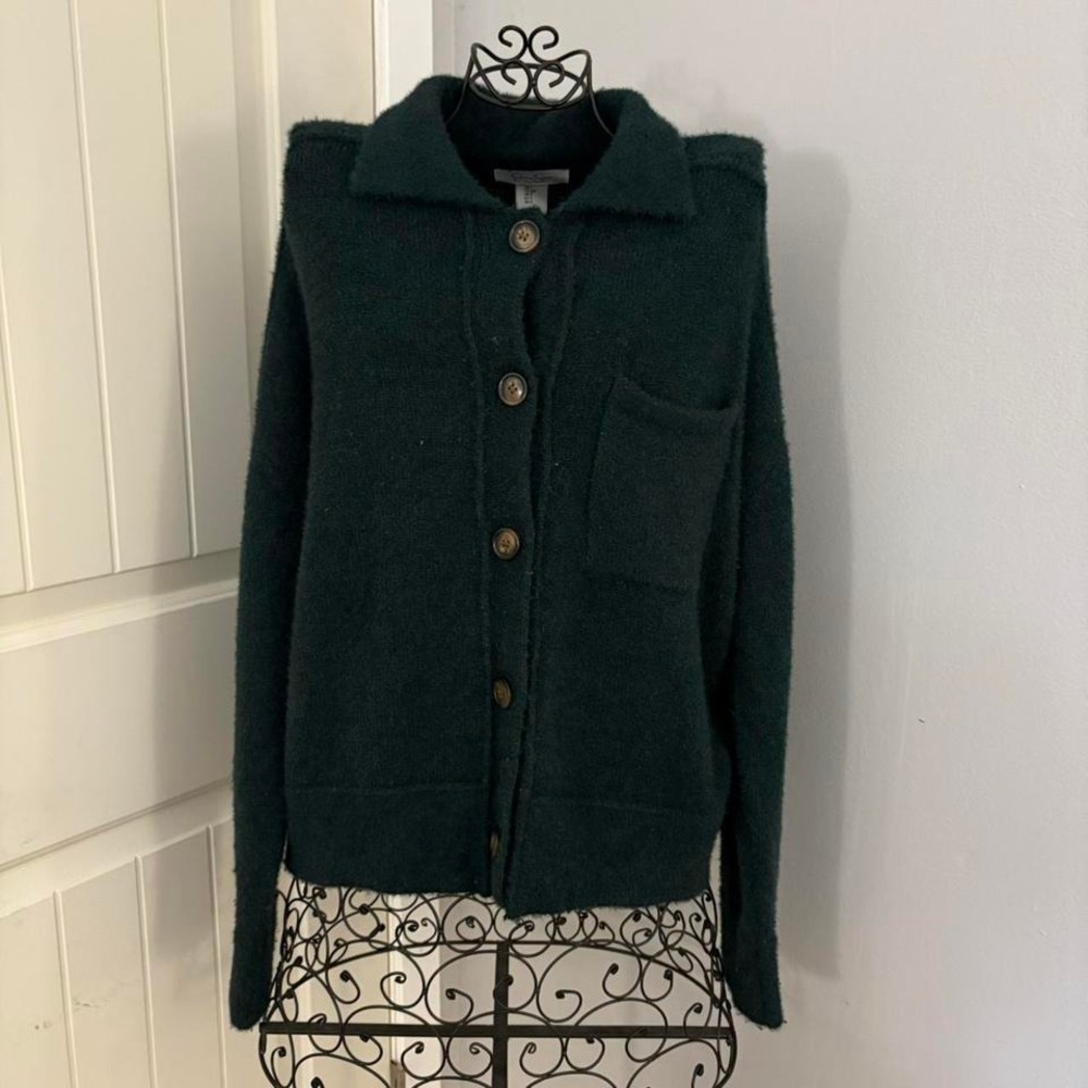 Dark Green Jessica Simpson Size S Cardigan, Button Front, Pockets, Soft